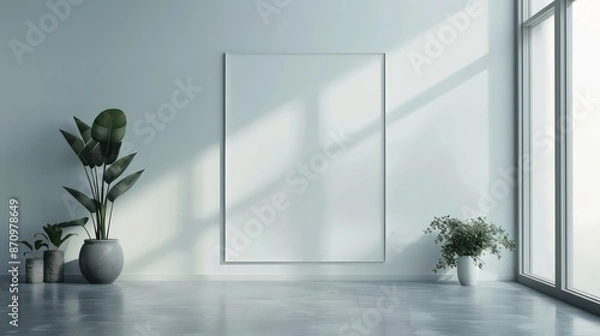 Fototapeta cool light interior design, minimalistic modern scandinavian style, empty wall, blank canvas, mockup template, copy space