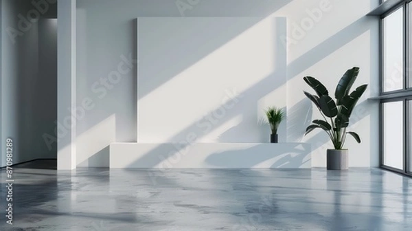 Fototapeta modern scandinavian interior living room with chair or sofa and blank wall, empty wall, blank canvas, copy space, bright interior