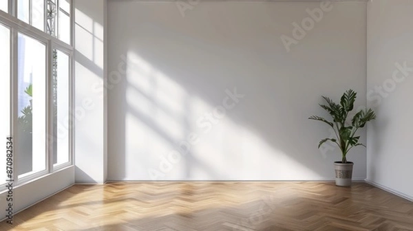 Fototapeta empty wall mockup for canvas wall art template, interior design, minimal blank wall with copy space 