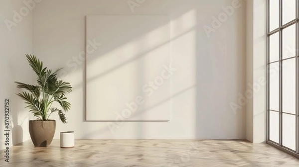 Fototapeta empty wall mockup for canvas wall art template, interior design, minimal blank wall with copy space 