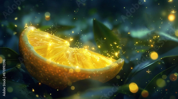 Obraz Lemon Slice Floating with Orbiting Glowing Fireflies