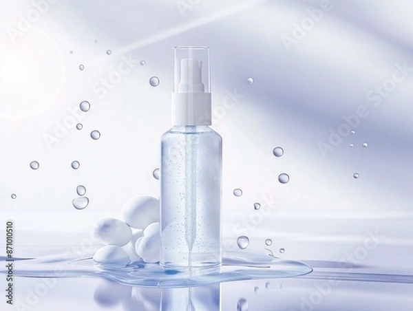 Fototapeta Splash cosmetic moisturizer water micellar toner or emulsion abstract background, hyaluronic acid perfectly moisturizes