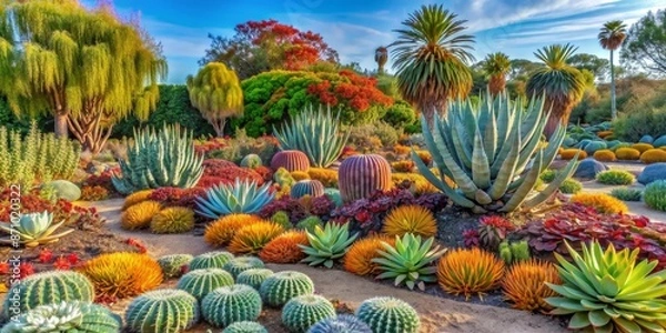 Fototapeta Succulent and arid-adapted plant landscaping in California