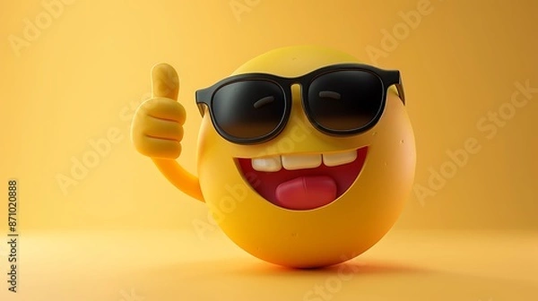 Fototapeta Generate an AI artwork of a cool emoji wearing sunglasses and giving a thumbs-up.