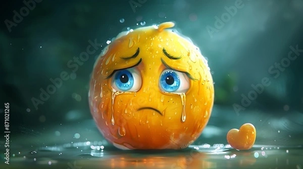 Fototapeta Generate an AI artwork of a sad emoji with watery eyes and a heavy heart.