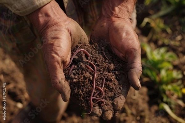 Obraz A person holding a handful of worms, possibly for gardening or fishing