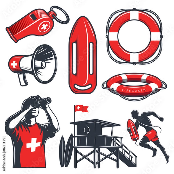 Obraz Set of vintage lifeguard elements