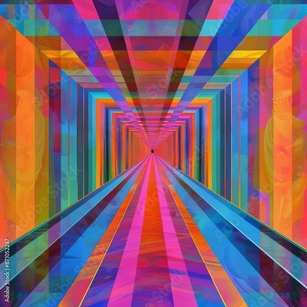 Fototapeta digital art piece featuring an optical illusion of geometric shapes and colors, creating the impression that they lead to infinite depth in all directions