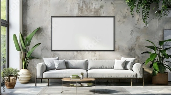 Fototapeta interior of a room with blank canvas, empty canvas with copy space, wall art