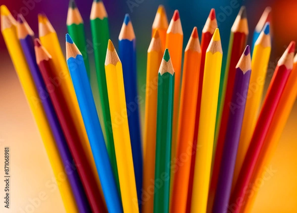 Obraz Colorful pencils for kids on light background. Generative AI