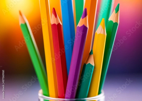 Obraz Colorful pencils for kids on light background. Generative AI