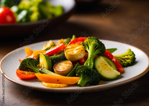 Obraz Cooked stir-fried vegetables. Generative AI
