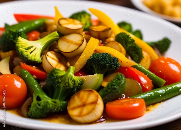 Obraz Cooked stir-fried vegetables. Generative AI