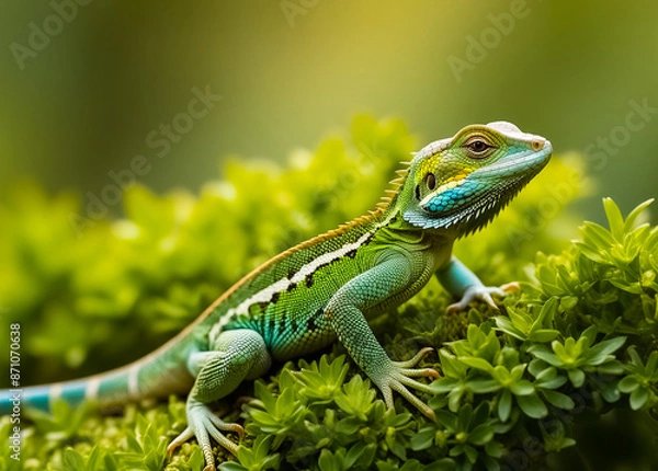 Obraz Lizard sitting in bushes. Generative AI