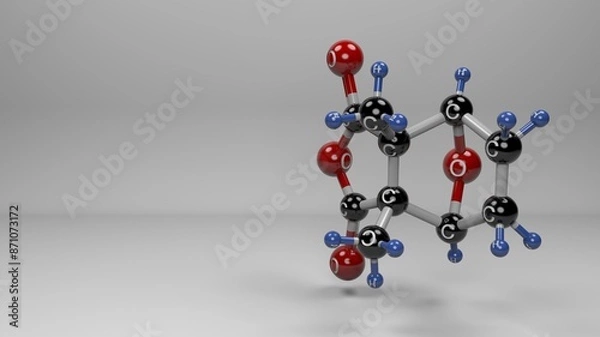 Fototapeta Cantharidin molecule. Molecular structure of Cantharone, used mainly as topical treatment of warts, abortion inducer and veterinary diuretic. 
