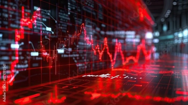 Fototapeta Stock plunge index chart. Economic crisis and stock market. High quality AI generated image