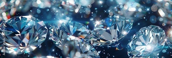 Fototapeta Brilliant 3D diamond formations, sparkling with clarity, exuding opulence, detailed and realistic, perfect for high-end layouts, set against a midnight blue background with light effects