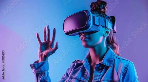 Fototapeta an image of a person using VR and AR googles