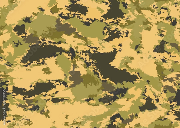 Fototapeta Full seamless watercolor desert camouflage texture print pattern. Usable for Jacket Pants Shirt and Shorts. Army textile fabric. Unique tie dye military camo. Vector illustration.