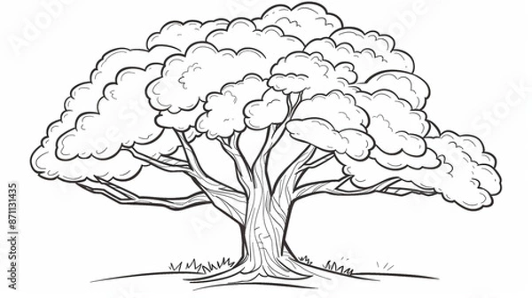 Fototapeta Cartoon Tree Illustration with Green Leaves and Branches in Nature