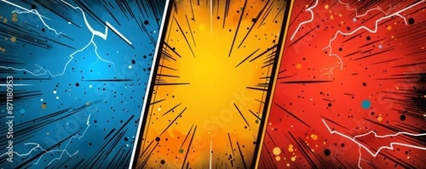 Fototapeta Colorful comic book style background with blue, red, and yellow panels