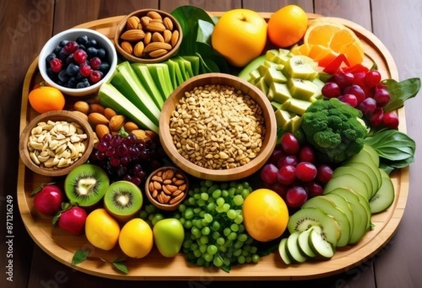 Obraz vegan delights displayed elegant bamboo platter fresh ingredients colorful presentation healthy eating, artistic, arrangement, art, craftsmanship, creative