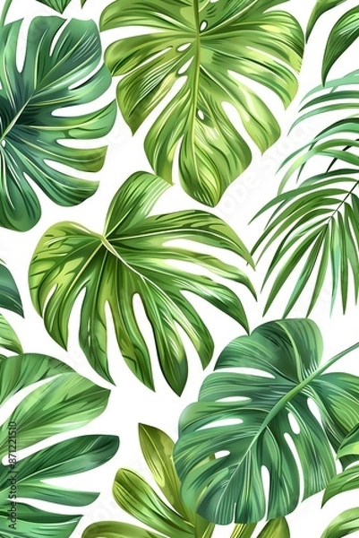 Obraz Beautiful seamless vector water color Leaf pattern, spring summer background, jungle leaf, Exotic wallpaper,