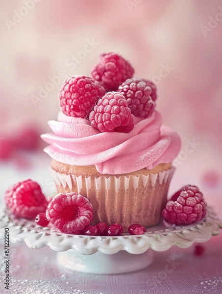 Fototapeta Raspberry cupcake on the table