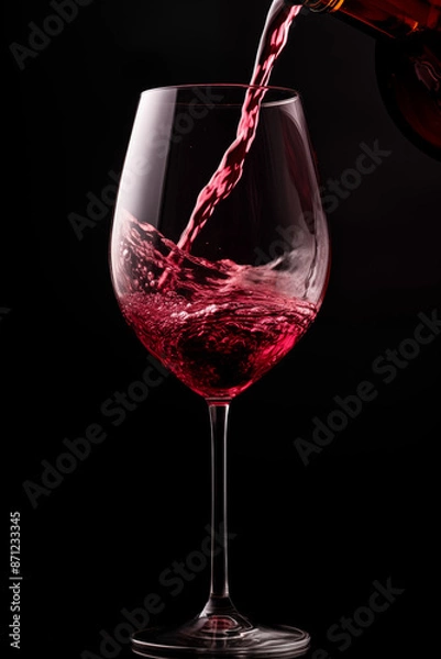 Obraz A glass on a black studio background in which red wine is poured. A moment of a wave in the glass.