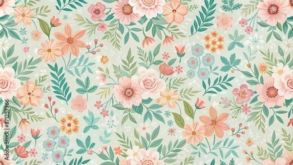 Fototapeta Floral seamless pattern with pastel colors on background, floral, seamless, pattern, colorful, pastel,background, design