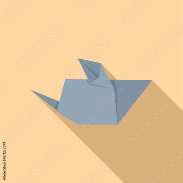 Fototapeta Blue origami mouse folded paper figure on yellow background with long shadow