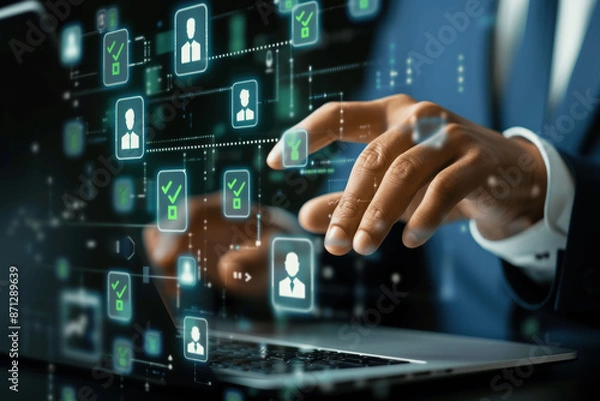Fototapeta Digital Recruitment Process Human Resource Managers Select and Interview Candidates Using Technology
