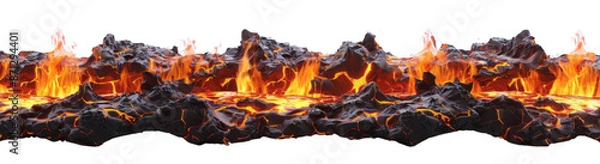 Fototapeta A horizontal border of lava and fire, isolated on a transparent background.