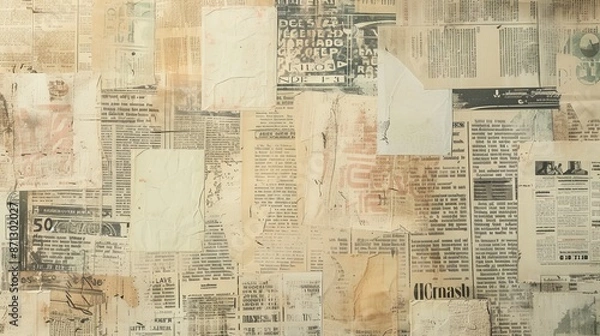 Obraz Vintage newspaper and book page collage with faded text and aged paper textures