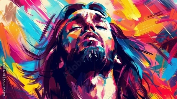 Fototapeta Jesus Christ. Abstract colorful background. Digital painting. Vector illustration. Generative AI