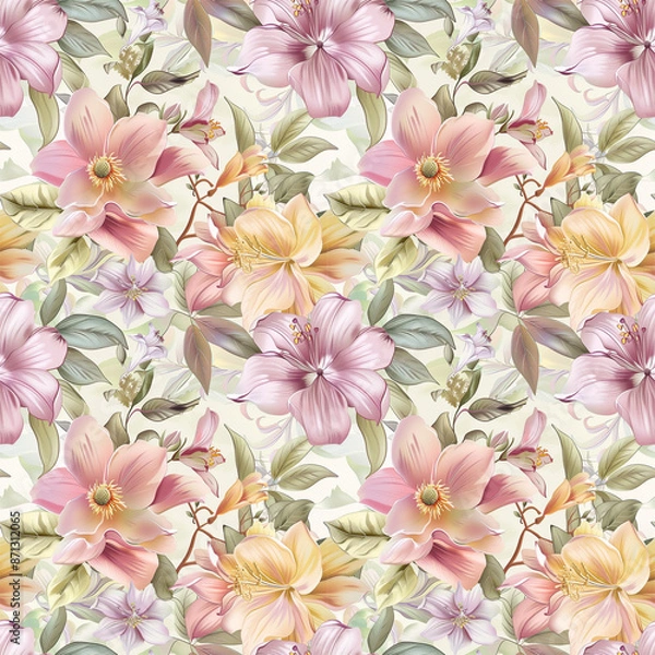 Fototapeta Floral variety color, form nature, seamless fabric pattern.