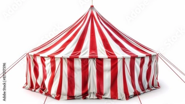 Obraz Circus tent with red and white stripes on a white background