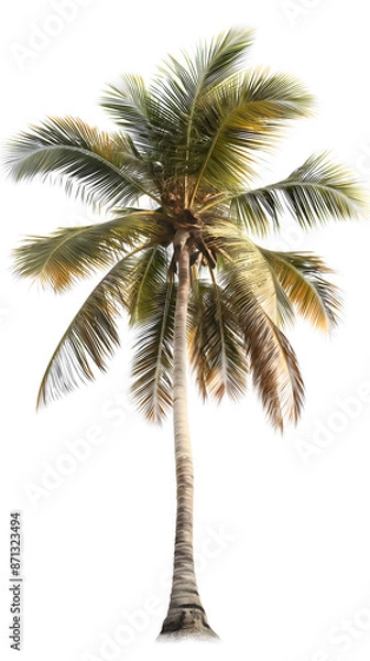 Fototapeta Single Palm Tree Isolated on White Background with Copy Space