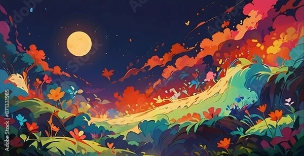 Fototapeta Colorful abstract light trails against a dark background.