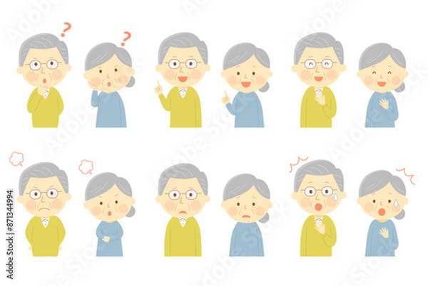 Obraz 高齢者夫婦の色々な表情セット　ベクター　イラスト
