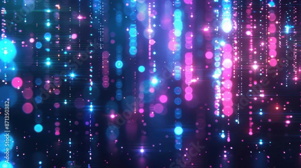 Fototapeta A digital image of vibrant neon light streams, in shades of blue, pink, and purple, falling gracefully with a sense of motion and fluidity