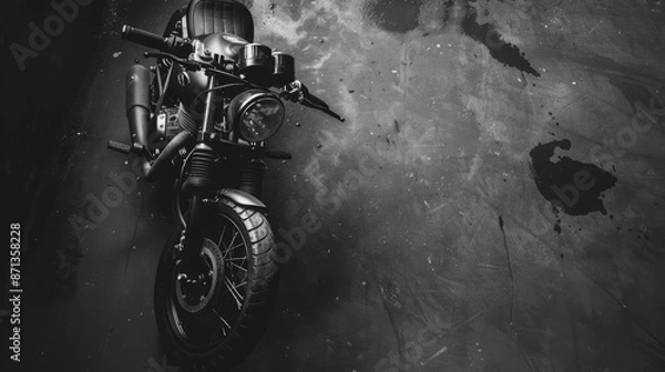 Obraz Sleek Sport Bike Flat Lay with Bohemian Touch in High Contrast Monochrome, Top View Vignette