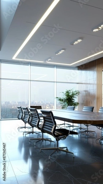 Obraz Modern conference room with city view, professional workspace concept