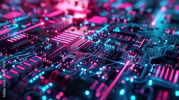 Fototapeta background of tech and crypto blockchain technology, use neon light colors , digital lighting , futuristic Super realistic