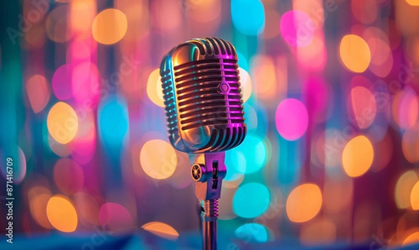 Obraz A rainbow-colored microphone on the table