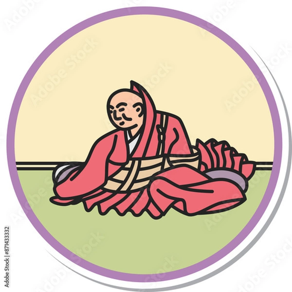 Fototapeta ステッカー風の円形シンプル百人一首　僧正遍昭