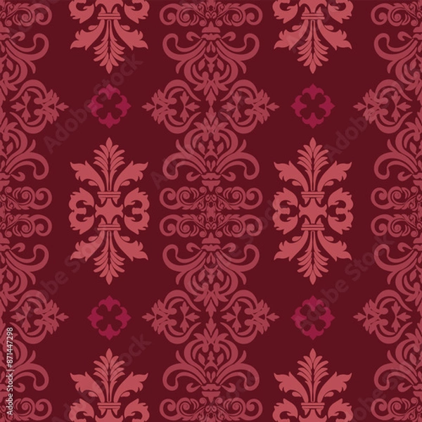 Obraz Red Damask Vintage Seamless Pattern , Luxury design