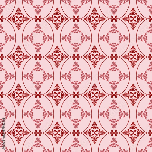 Obraz Red Damask Vintage Seamless Pattern , Luxury design