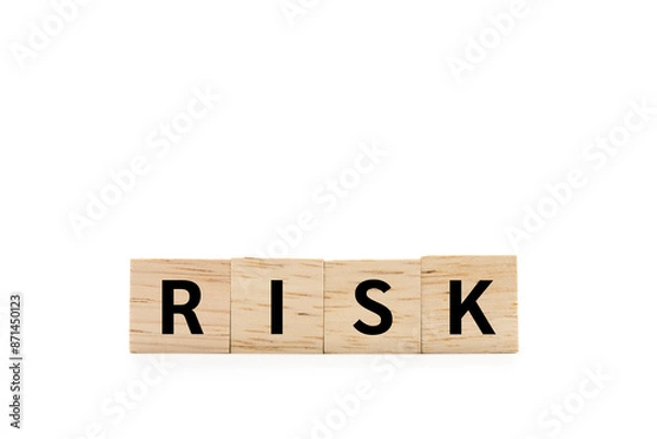 Fototapeta RISK wooden blocks of business concept isolated on white background. Copy space and Clipping Path. Financial Crisis, Economic, Business risk management.