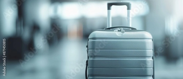 Obraz Close-up of a modern, sleek suitcase in an airport setting, symbolizing travel, vacation, and adventure. Ready for the next journey.